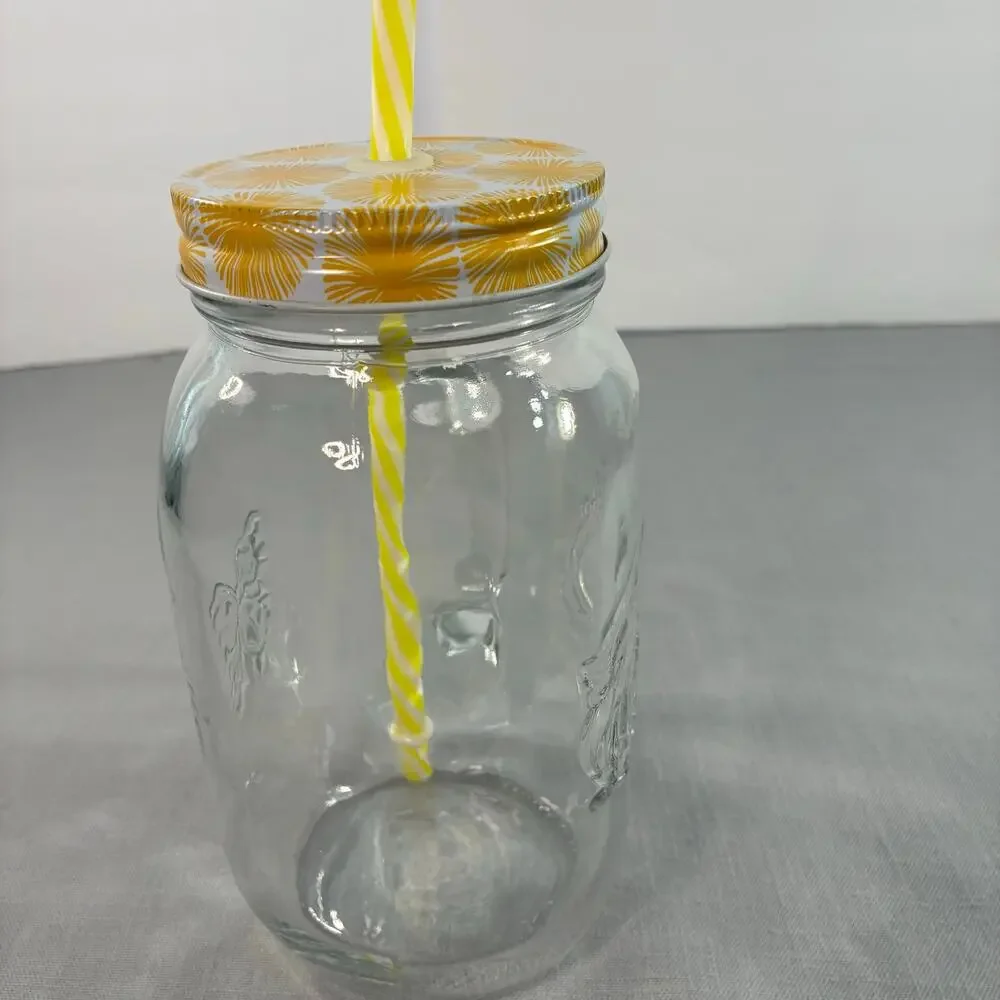 Vintage Simple Homemade Goodness Butterfly Mason Jar Glass Tumbler with Straw